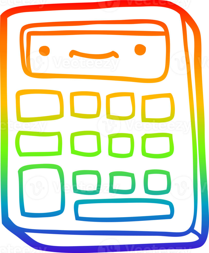 rainbow gradient line drawing of a cartoon calculator png