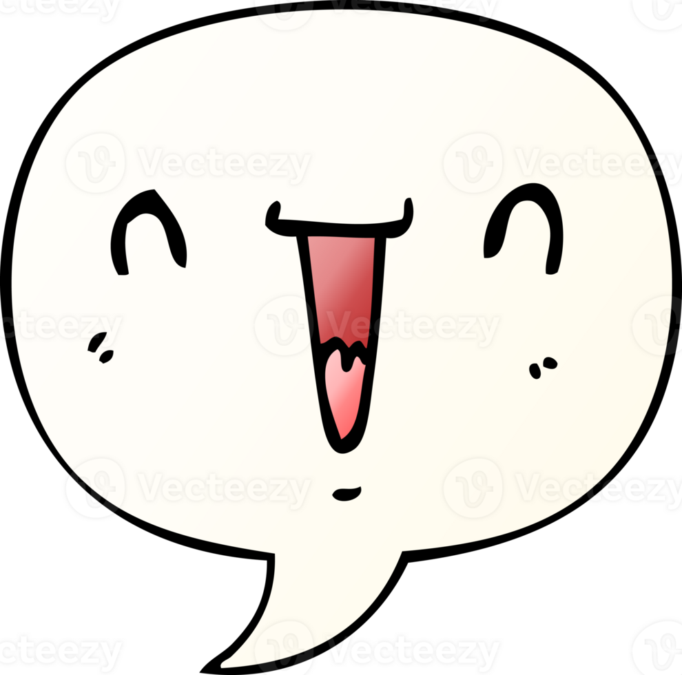 cute happy cartoon face with speech bubble in smooth gradient style png