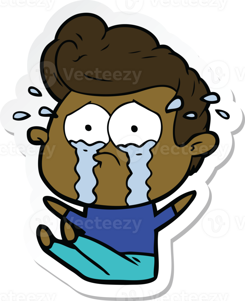 sticker of a cartoon crying man sat on floor png