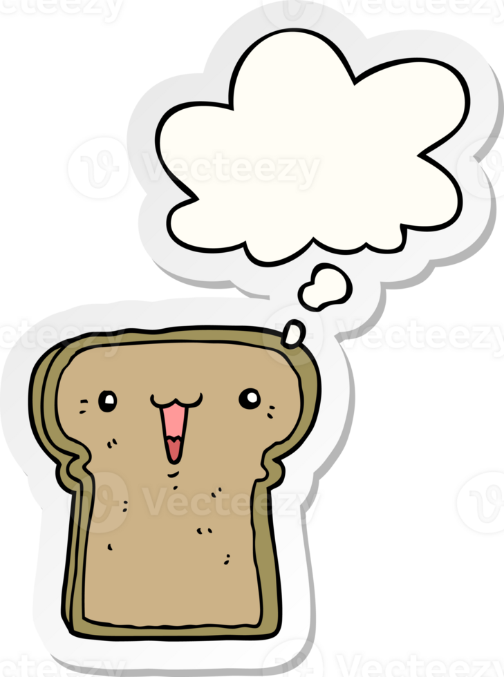 cute cartoon toast with thought bubble as a printed sticker png