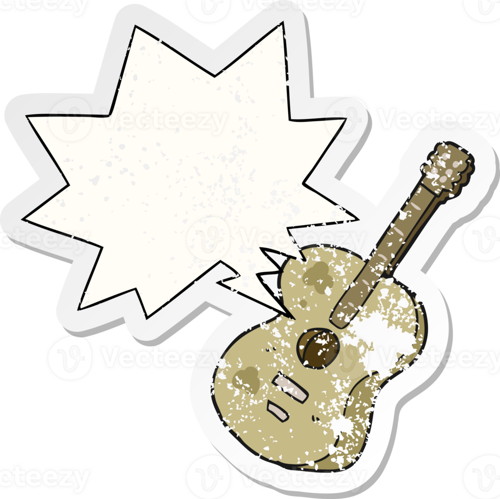 cartoon guitar with speech bubble distressed distressed old sticker png