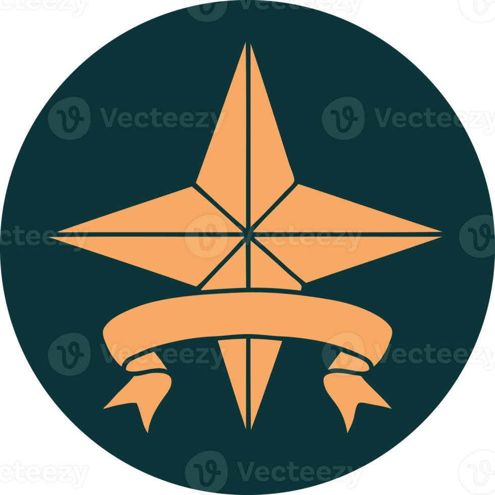 tattoo style icon with banner of a star png