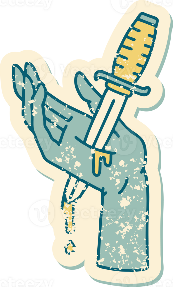 iconic distressed sticker tattoo style image of a dagger in the hand png