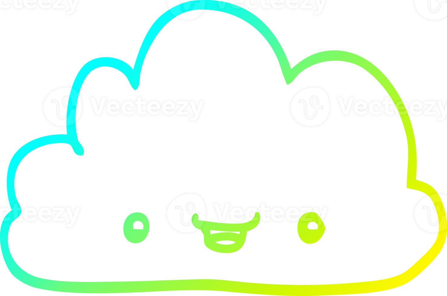 cold gradient line drawing of a cartoon tiny happy cloud png