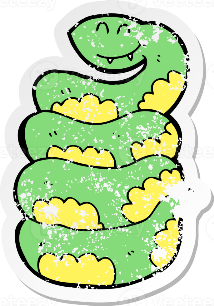 distressed sticker of a cartoon snake png