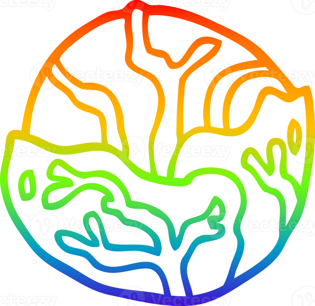 rainbow gradient line drawing of a cartoon cabbage png