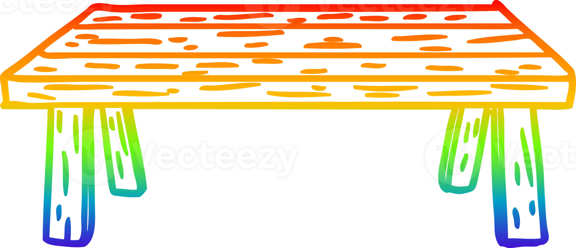 rainbow gradient line drawing of a wooden table png