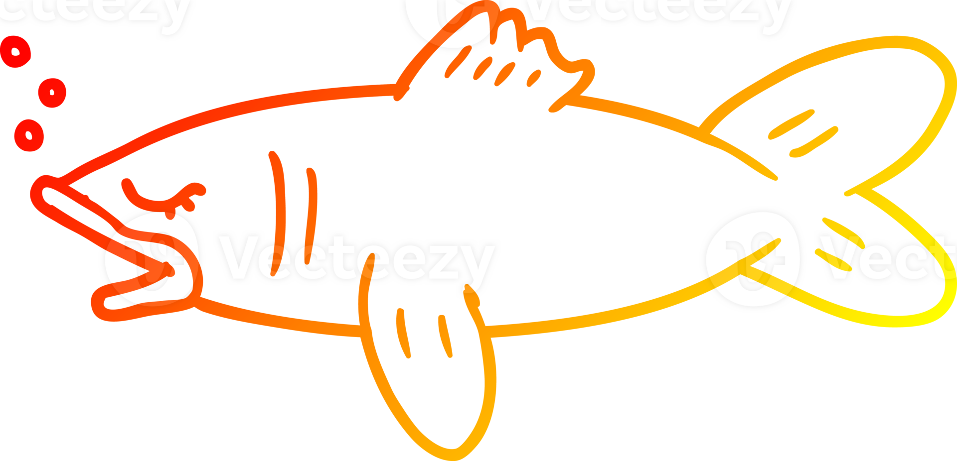 warm gradient line drawing of a cartoon fish png