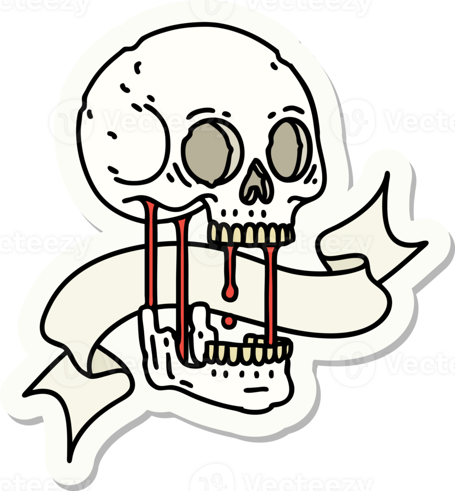 tattoo style sticker with banner of a skull png
