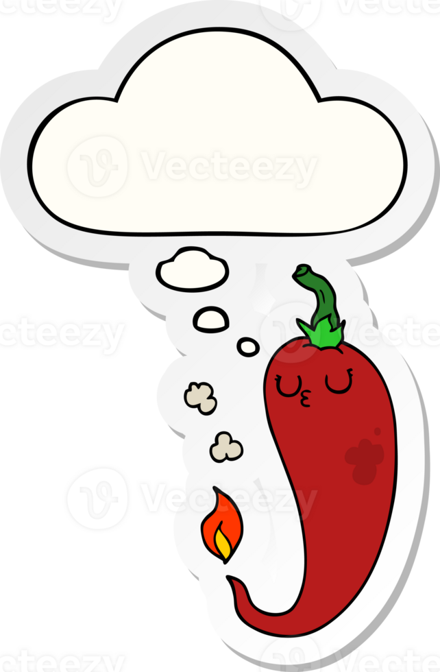 cartoon hot chili pepper with thought bubble as a printed sticker png
