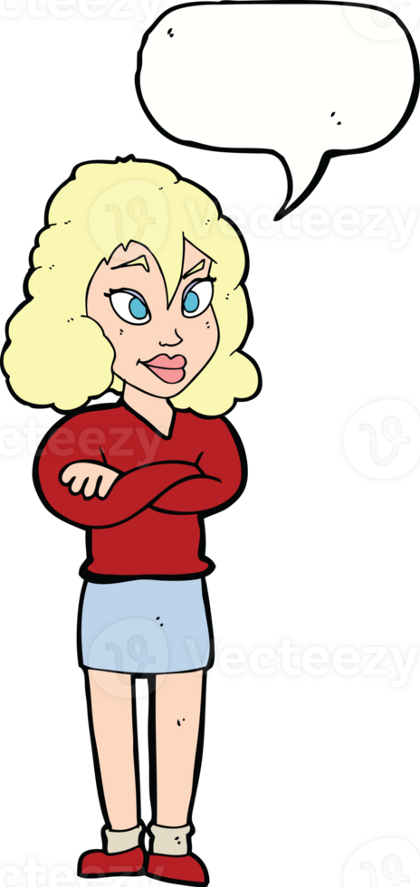 cartoon woman with crossed arms with speech bubble png