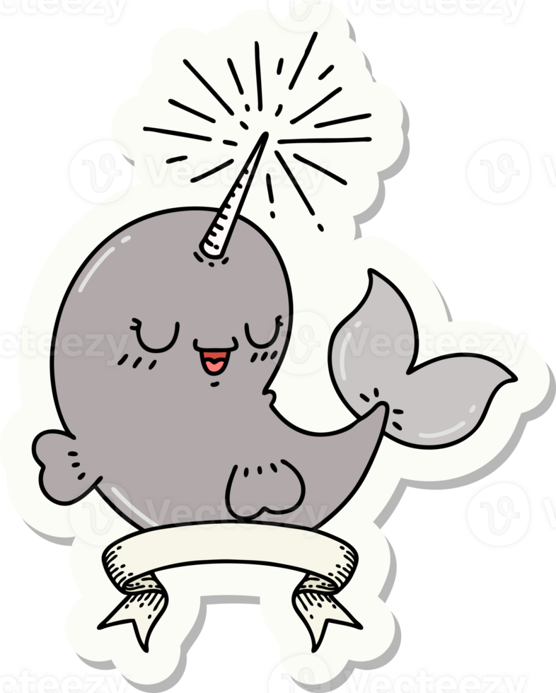 sticker of a tattoo style happy narwhal png