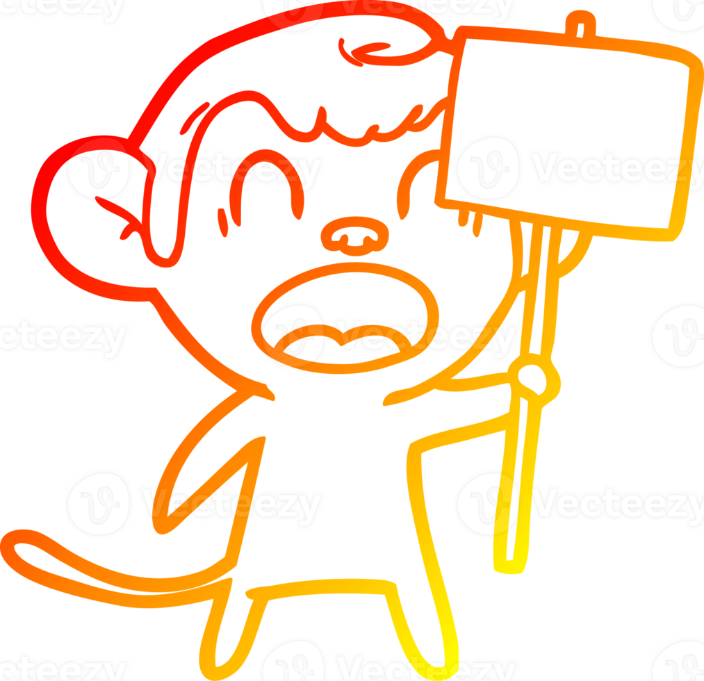 warm gradient line drawing of a shouting cartoon monkey png