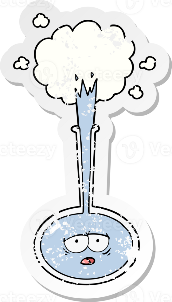 distressed sticker of a cartoon tired science experiment png