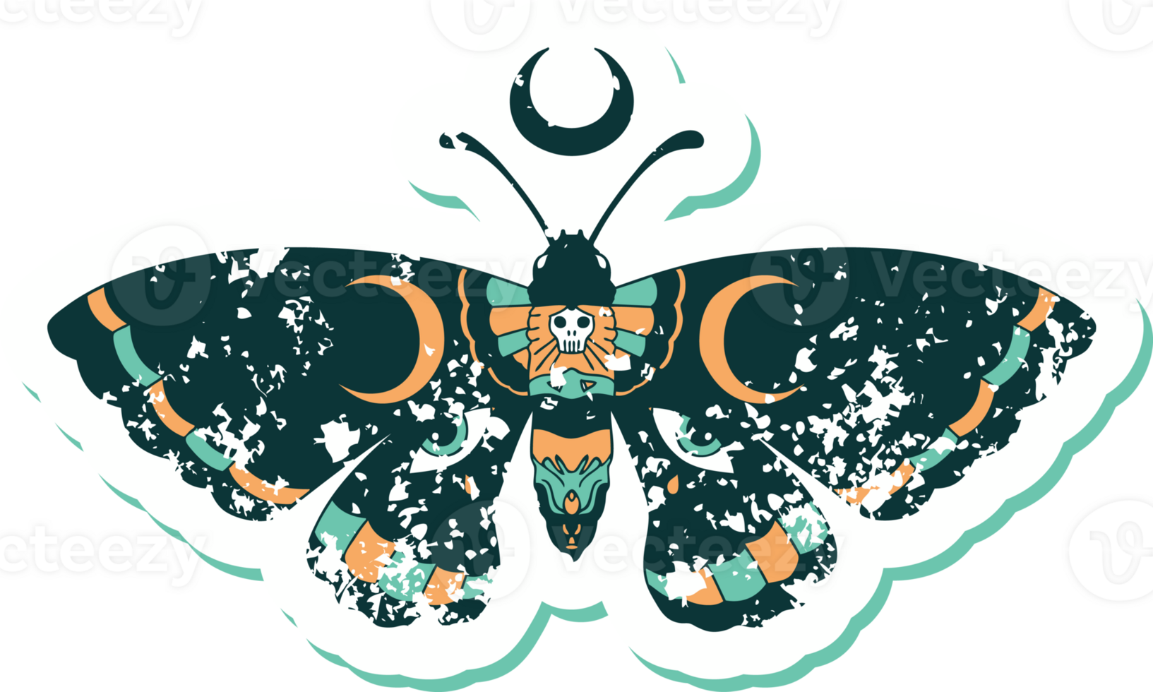 iconic distressed sticker tattoo style image of a moth png