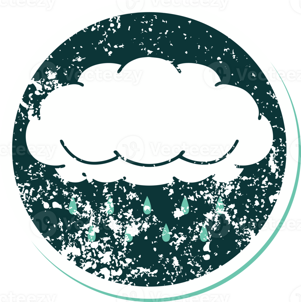 iconic distressed sticker tattoo style image of a cloud raining png