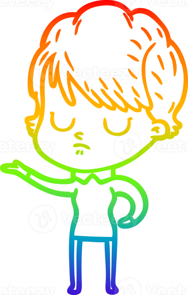 rainbow gradient line drawing of a cartoon woman png