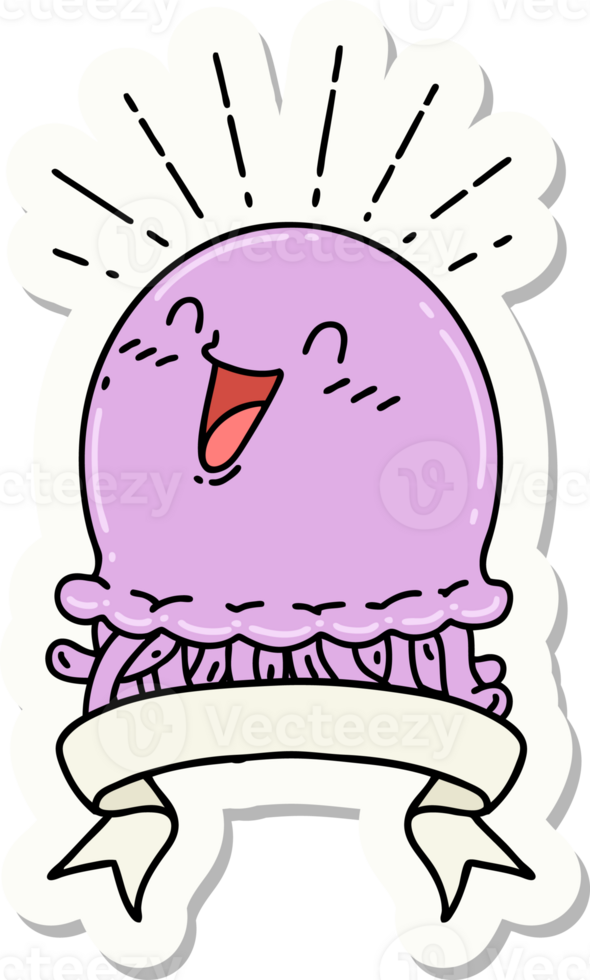 sticker of a tattoo style happy jellyfish png
