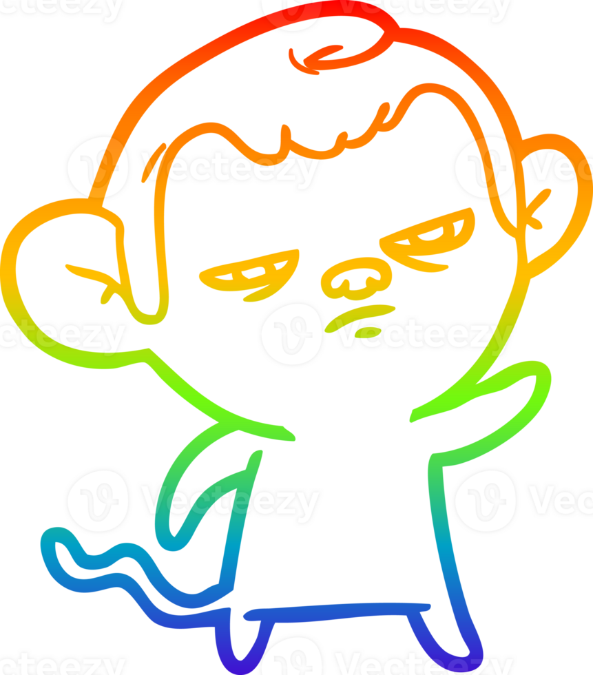 rainbow gradient line drawing of a cartoon annoyed monkey png