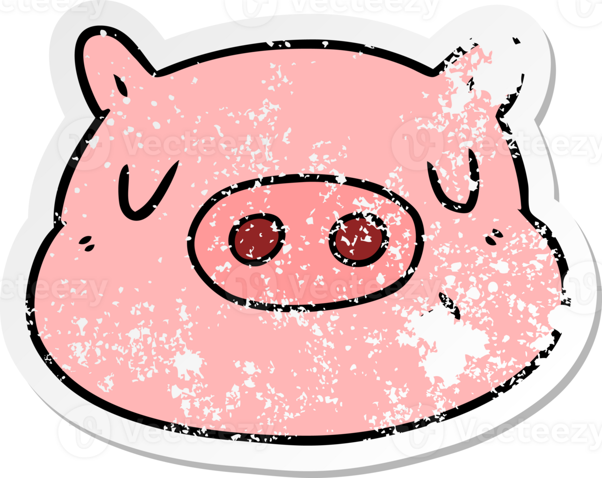 distressed sticker of a cartoon pig face png