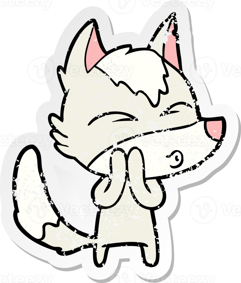 distressed sticker of a cartoon wolf whistling png
