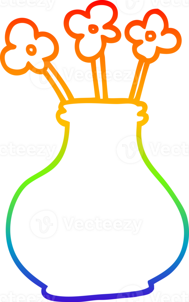 rainbow gradient line drawing of a cartoon flower vase png