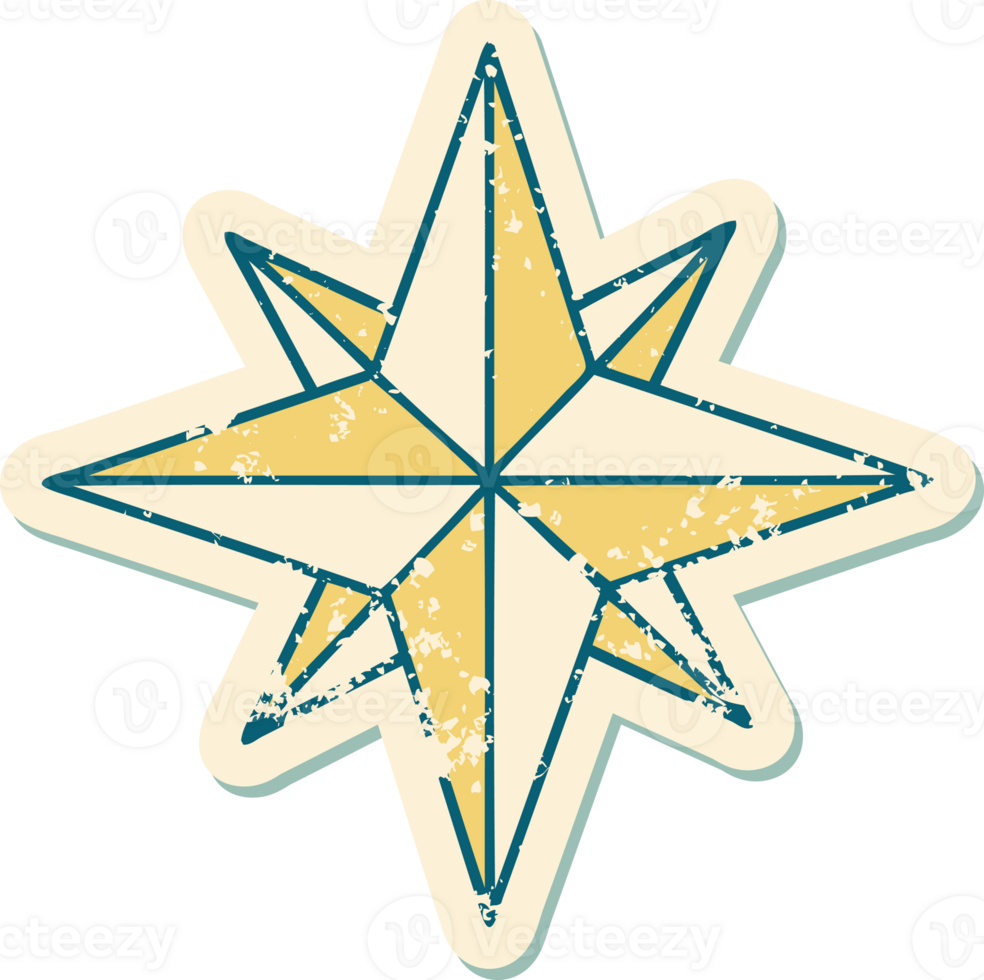 iconic distressed sticker tattoo style image of a star png