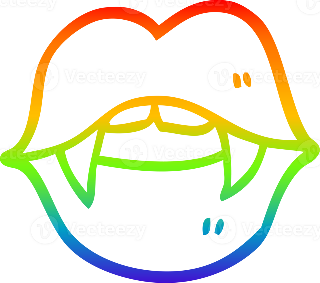 rainbow gradient line drawing of a cartoon vampire mouth png