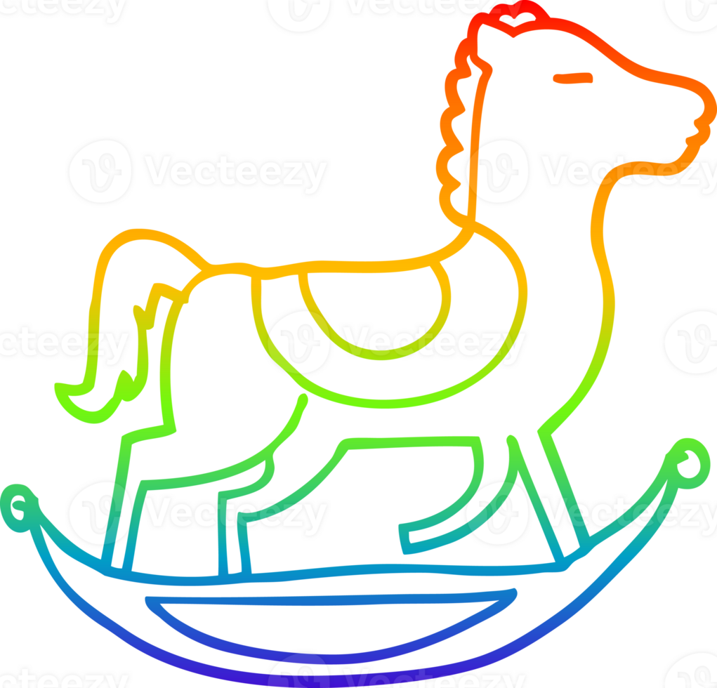 rainbow gradient line drawing of a cartoon rocking horse png