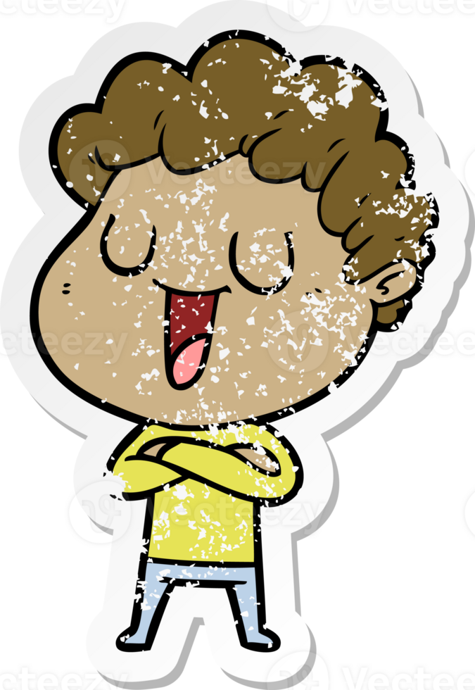 distressed sticker of a laughing cartoon man png