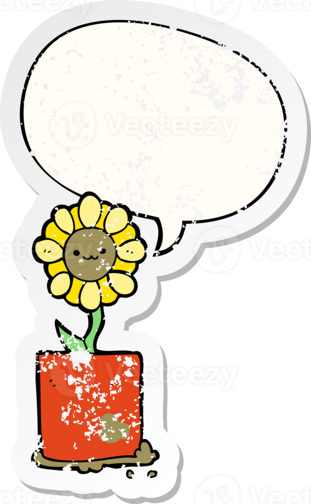 cute cartoon flower with speech bubble distressed distressed old sticker png