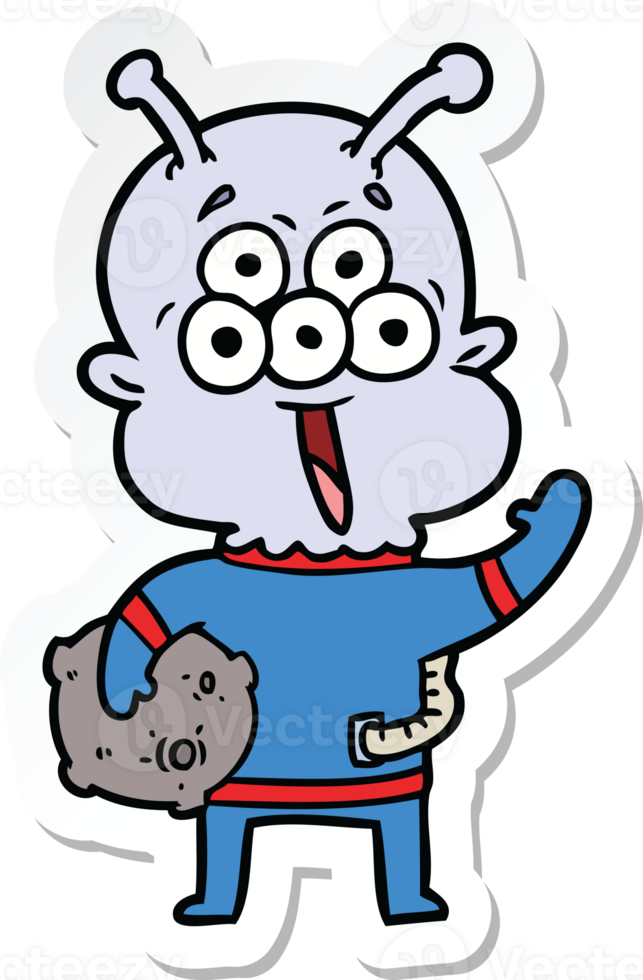 sticker of a happy cartoon alien with moon rock png