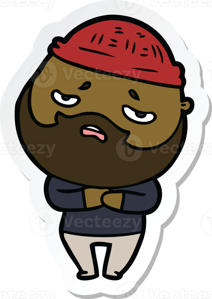 sticker of a cartoon worried man with beard png