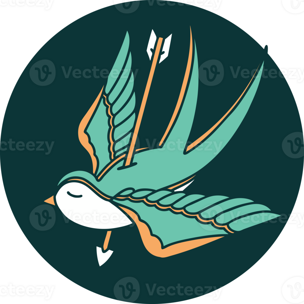 iconic tattoo style image of a swallow pierced by arrow png