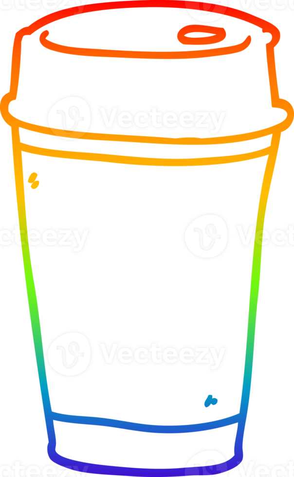 rainbow gradient line drawing of a cartoon coffee cup png