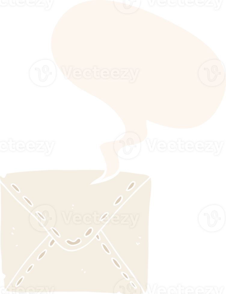 cartoon letter with speech bubble in retro style png