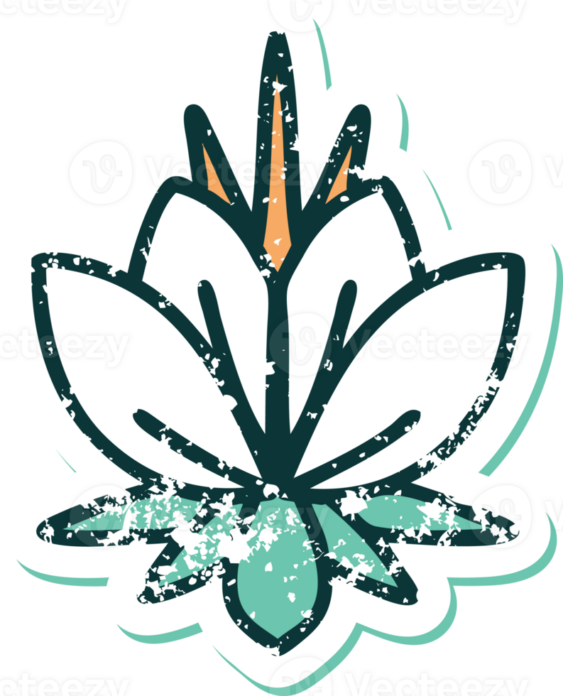 iconic distressed sticker tattoo style image of a water lily png