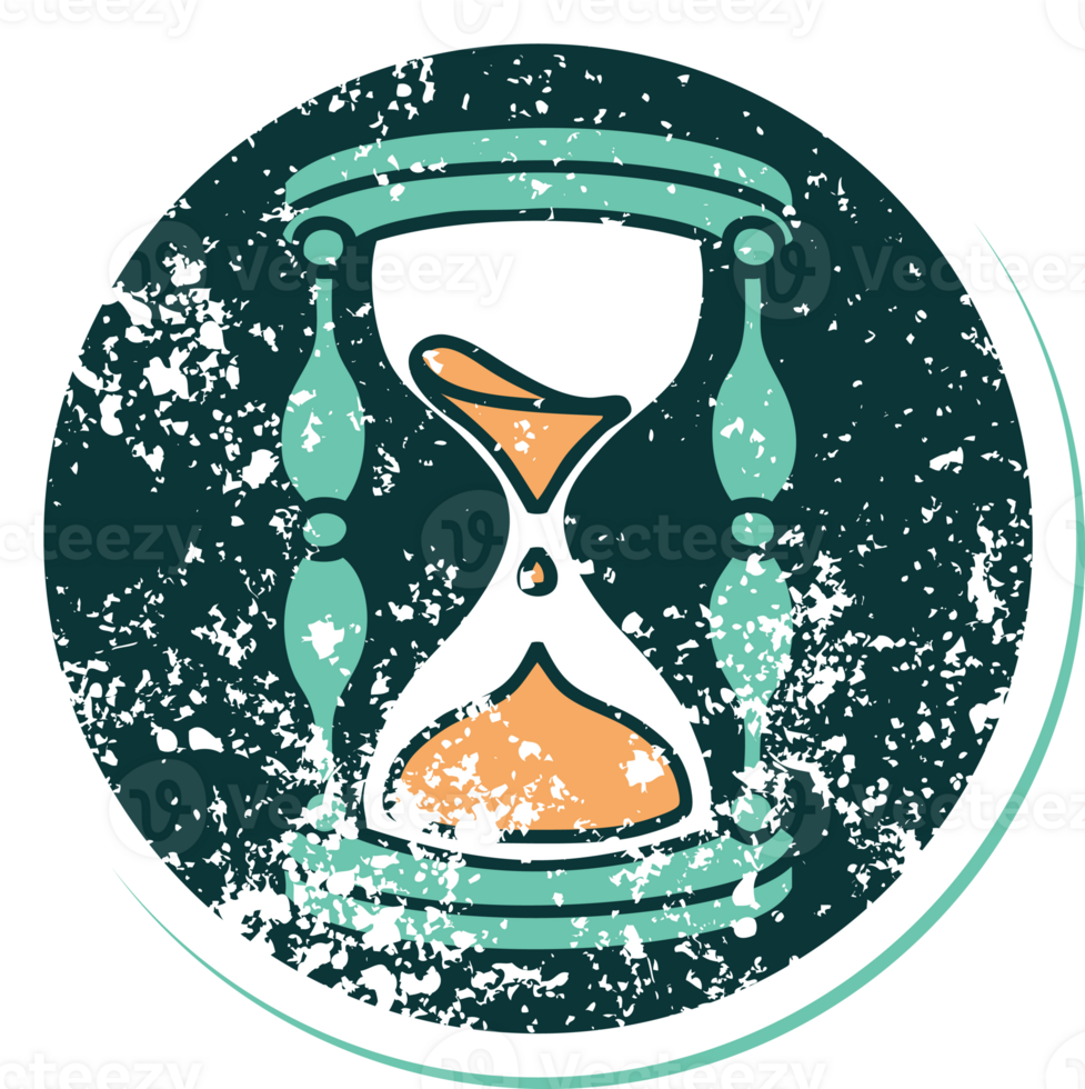 iconic distressed sticker tattoo style image of an hour glass png