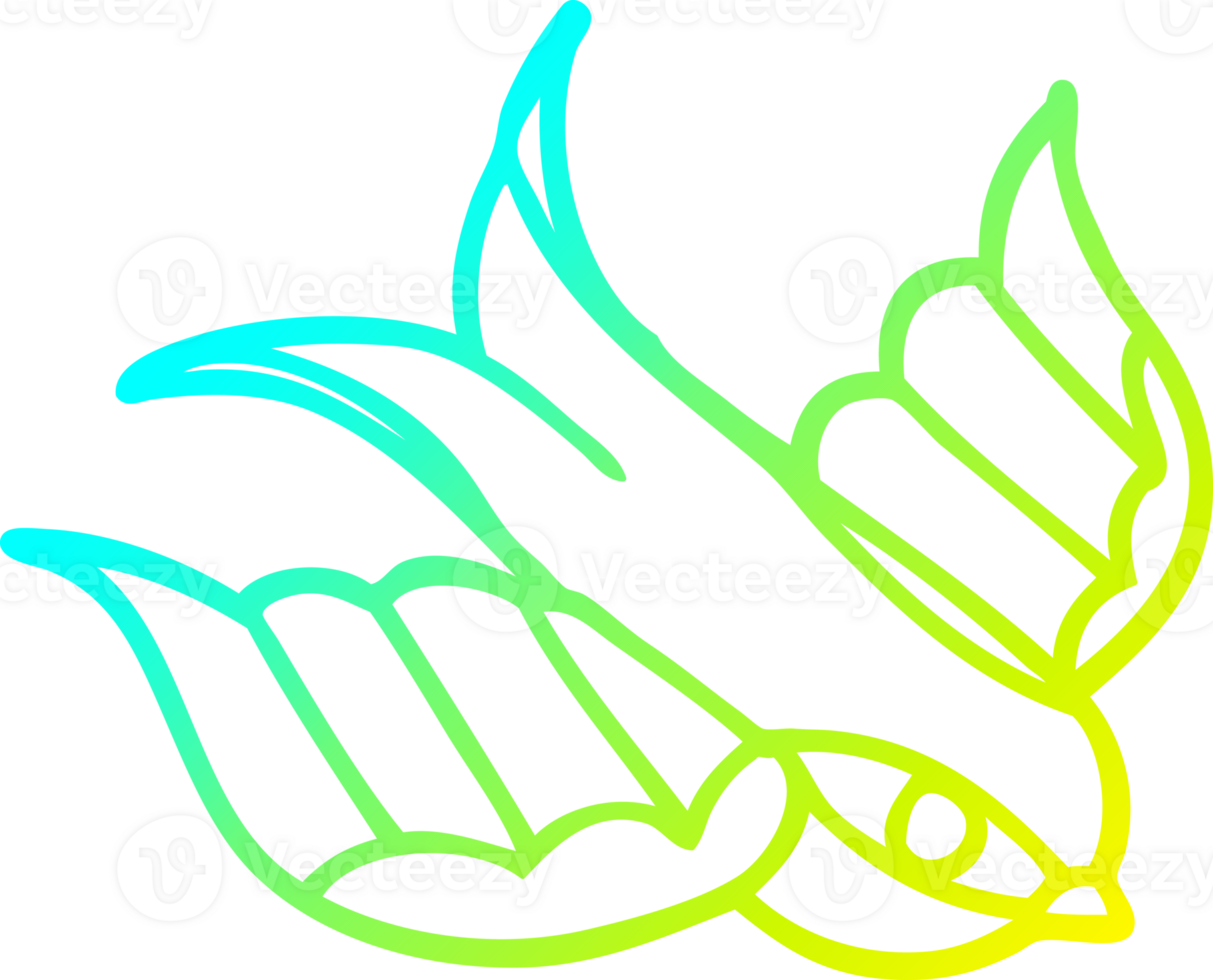 cold gradient line drawing of a cartoon swallow tattoo png