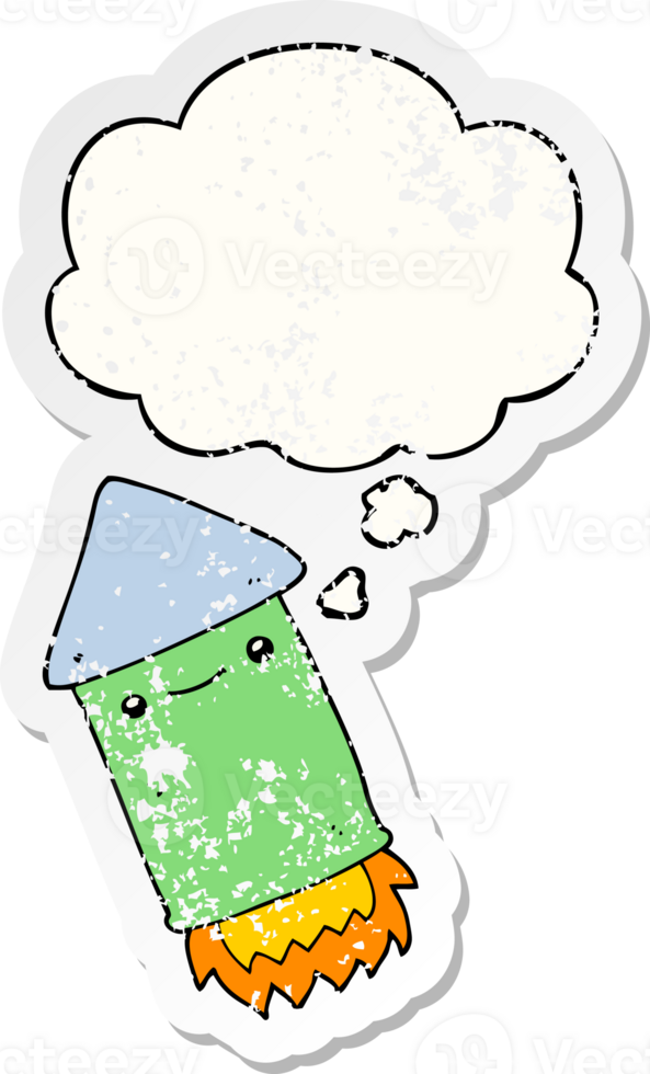 cartoon firework with thought bubble as a distressed worn sticker png