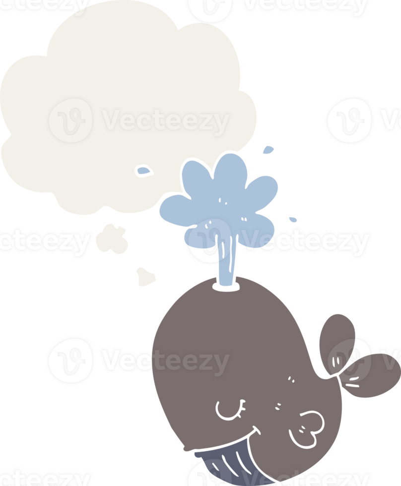 cartoon spouting whale with thought bubble in retro style png