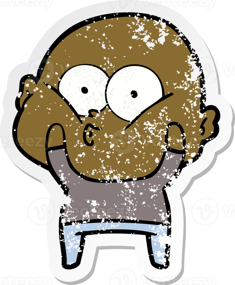 distressed sticker of a cartoon bald man staring png