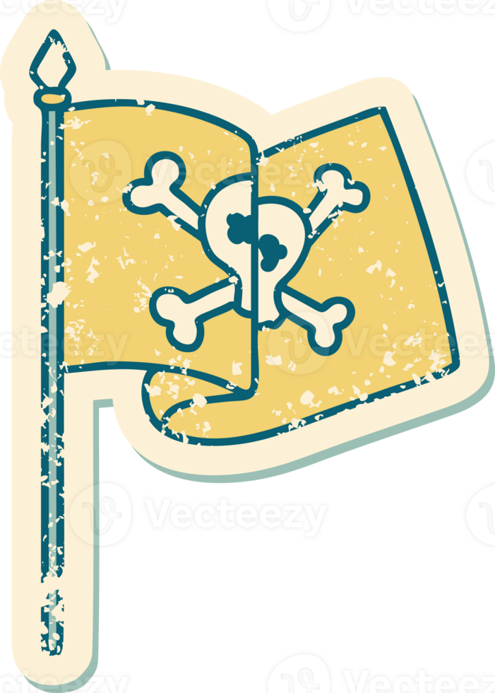 iconic distressed sticker tattoo style image of a pirate flag png