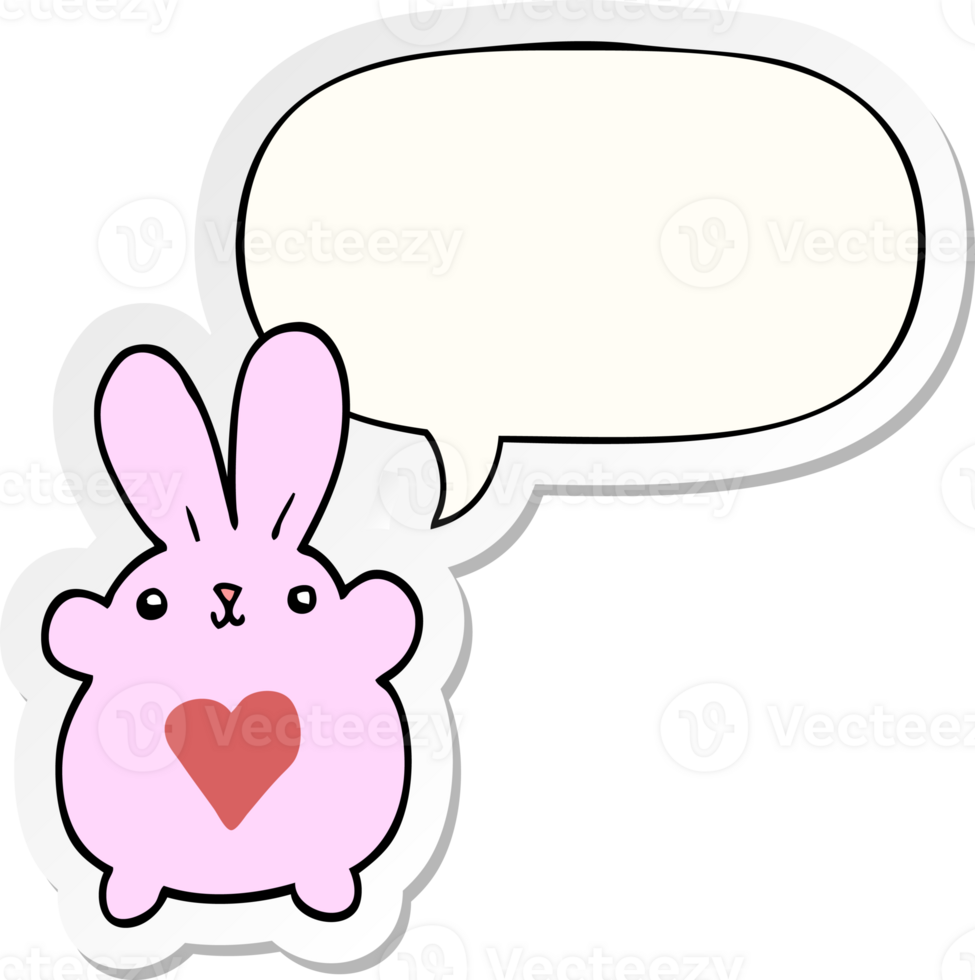 cute cartoon rabbit with love heart with speech bubble sticker png
