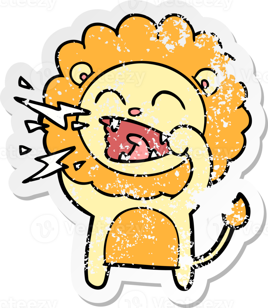 distressed sticker of a cartoon roaring lion png