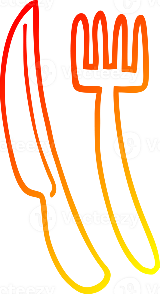 warm helling lijn tekening van een tekenfilm mes en vork png