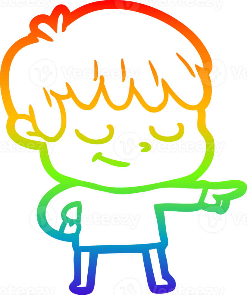 rainbow gradient line drawing of a cartoon happy boy png
