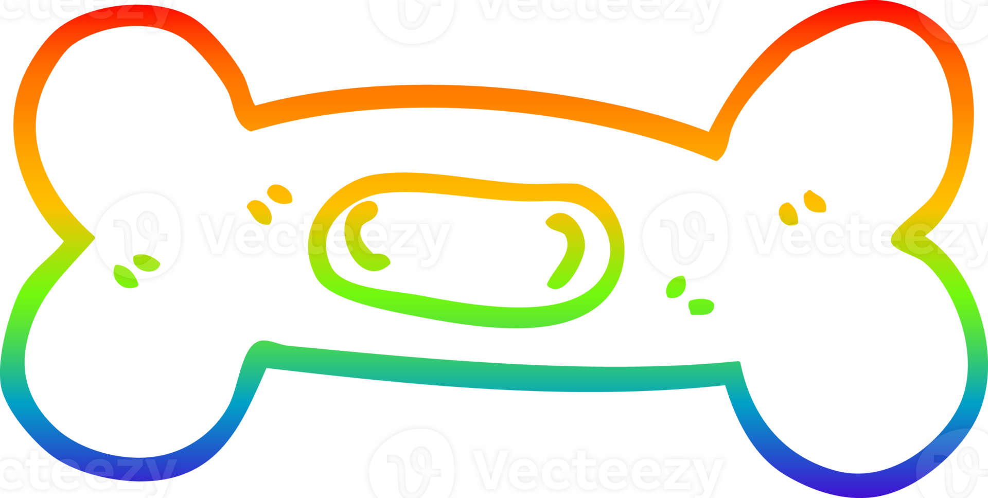 rainbow gradient line drawing of a cartoon pet bone png