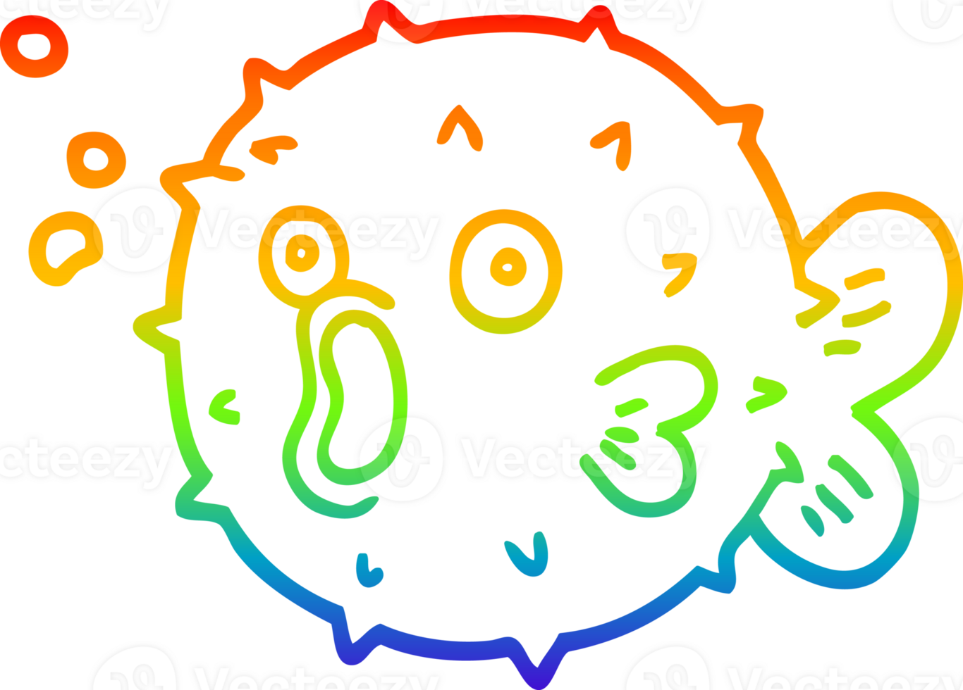 rainbow gradient line drawing of a cartoon blow fish png