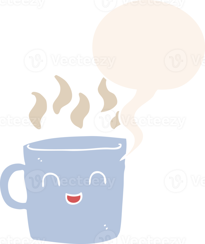 cute coffee cup cartoon with speech bubble in retro style png